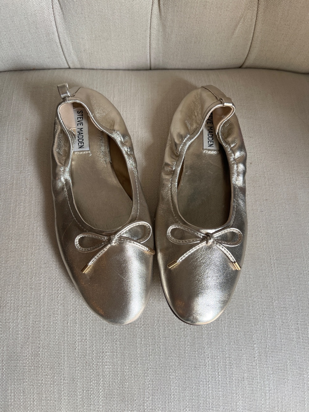 Steve Madden Shimmery Gold Bow Ballet Flats